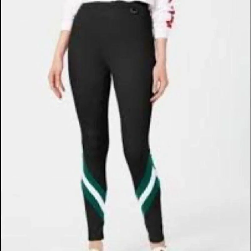 Project 28 NYC Black Chevron Varsity Full Length High Rise Leggings Large New
